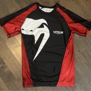Venum XL MMA Rashguard Black Red Compression Shirt Short Sleeve Training
